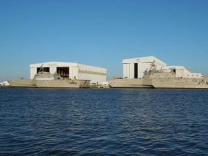 Austal USA facility on the Mobile River across from downtown Mobile